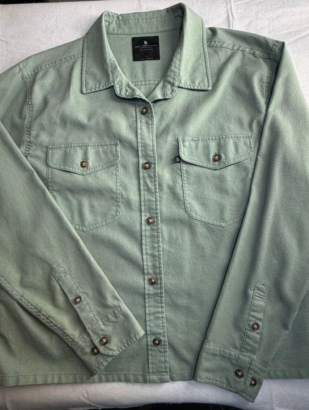 Junk Food Clothing Men's Sage Green Button-Up Cotton Poly Shirt Large